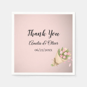 Elegant Pink Tulips Bouquet Wedding Napkins