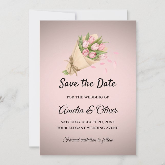 Elegant Pink Tulips Bouquet Wedding  Save The Date (Front)