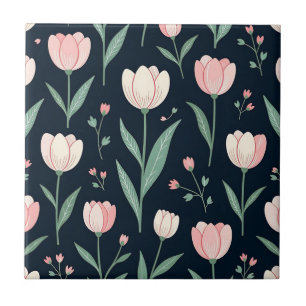 Elegant Pink Tulips Floral Seamless Pattern  Ceramic Tile