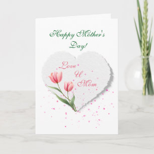 Elegant Pink Tulips & Paper Heart Mother's Day Card