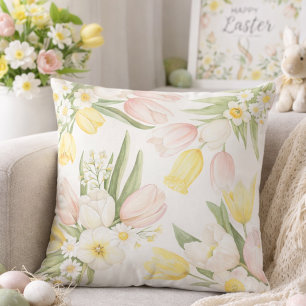 Elegant Pink Tulips Spring Floral Easter Pillow