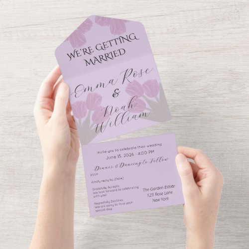 Elegant Pink Tulips Wedding All In One Invitation
