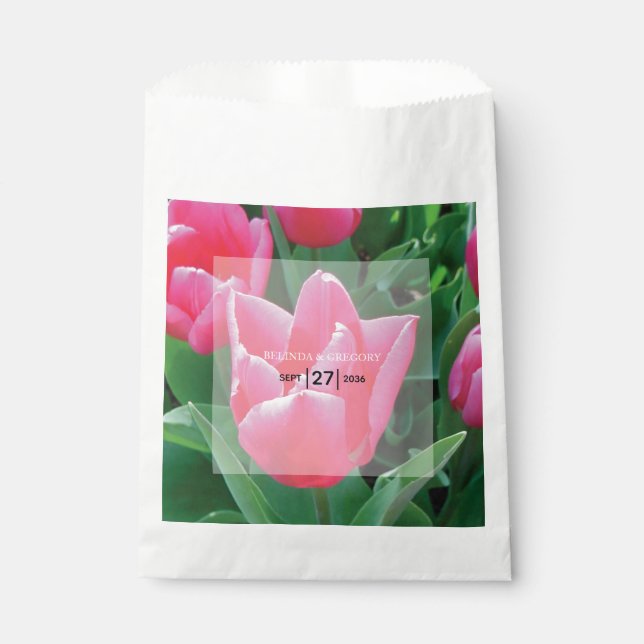 Elegant Pink Tulips Wedding  Favor Bag (Front)