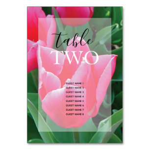 Elegant Pink Tulips Wedding Guest Names Table Number
