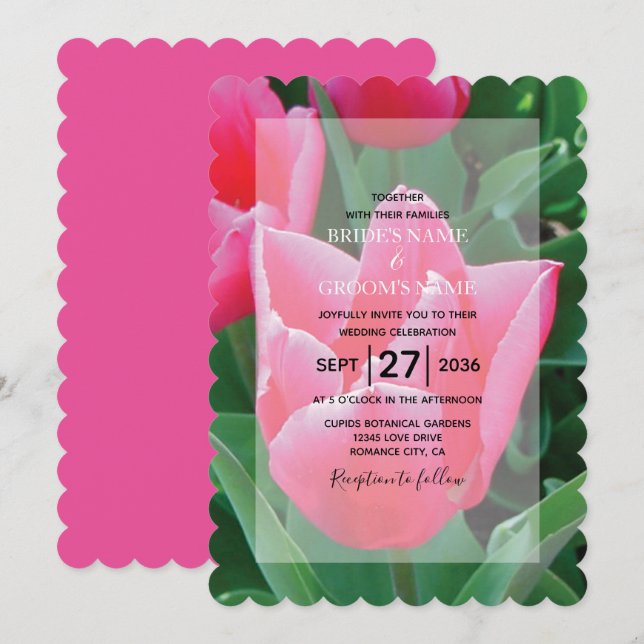 Elegant Pink Tulips Wedding Invitations (Front/Back)