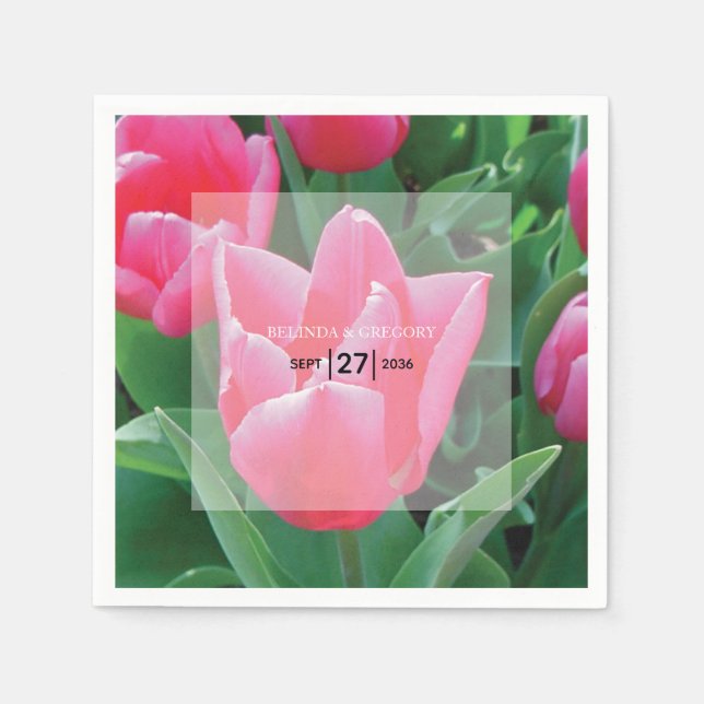 Elegant Pink Tulips Wedding Napkins (Front)