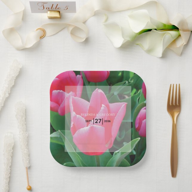 Elegant Pink Tulips Wedding  Paper Plates (Wedding)