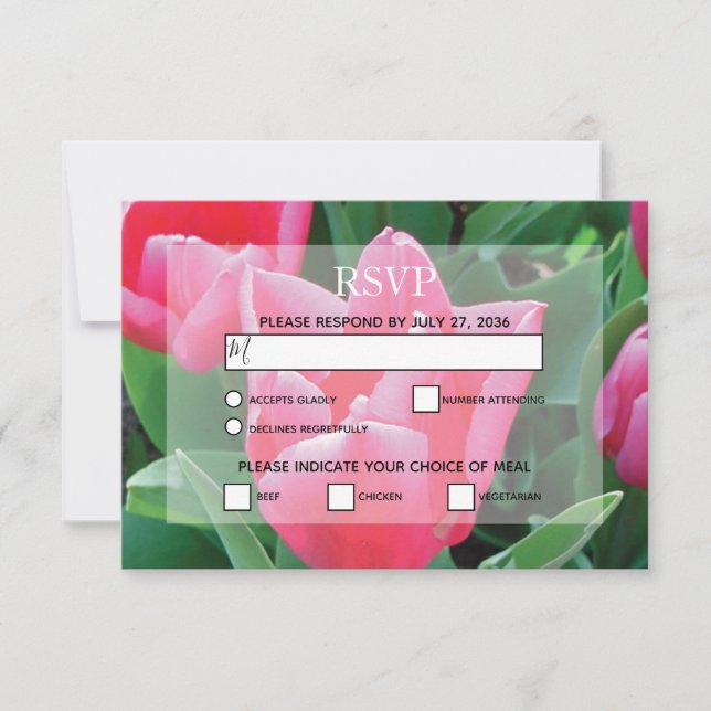 Elegant Pink Tulips Wedding RSVP Cards (Front)