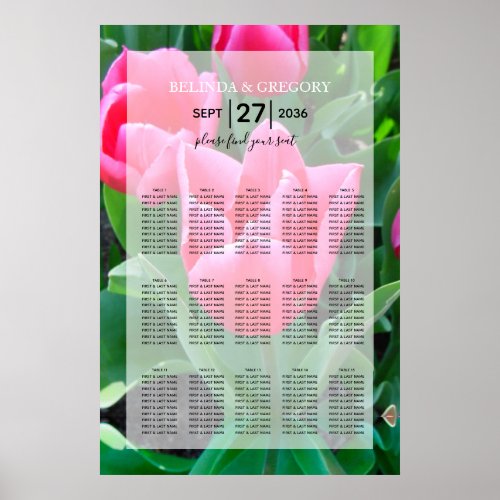 Elegant Pink Tulips Wedding Seating Chart