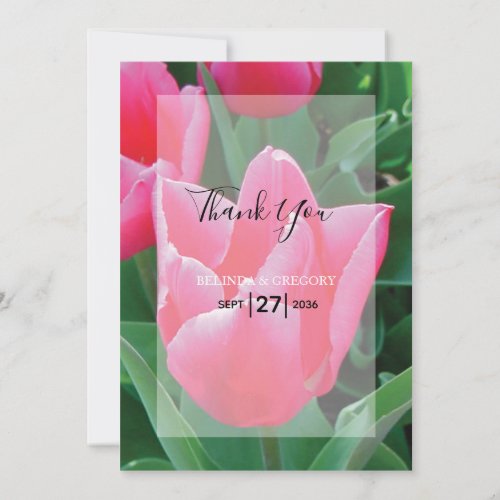 Elegant Pink Tulips Wedding Thank You Card