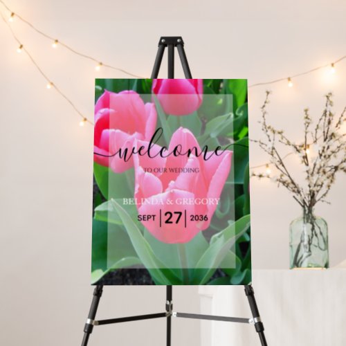 Elegant Pink Tulips Wedding Welcome Sign