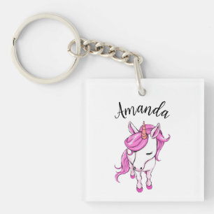 Elegant Pink Unicorn Girl Name Keychain