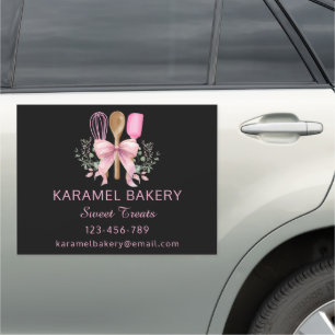 Elegant Pink Utensils Bakery  Car Magnet
