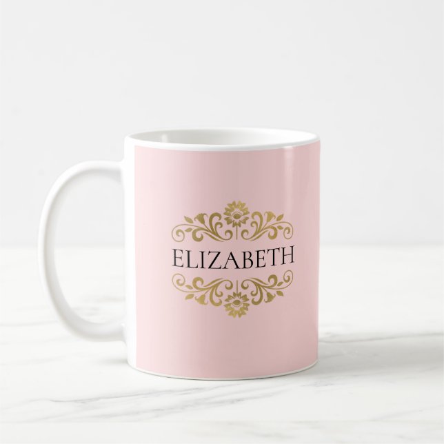Elegant Pink Valentines Day Monogram Coffee Mug (Left)
