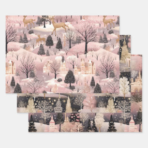 Elegant Pink Village Wrapping Paper Sheets