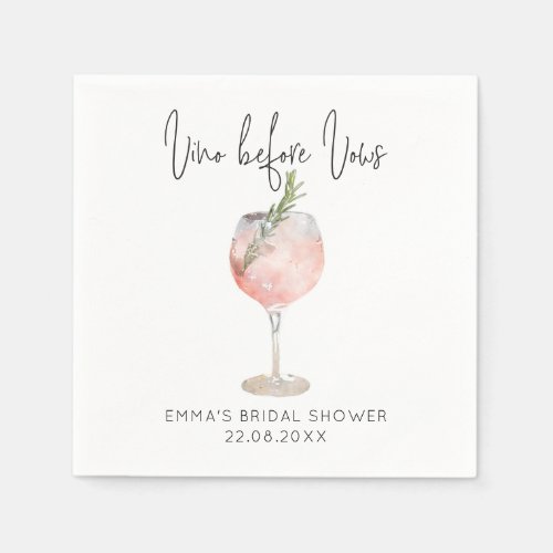 Elegant Pink Vino Before Vows Bridal Shower Napkins