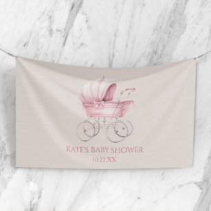 Elegant Pink Vintage Baby Carriage Baby Shower Banner