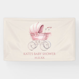 Elegant Pink Vintage Baby Carriage Baby Shower Banner