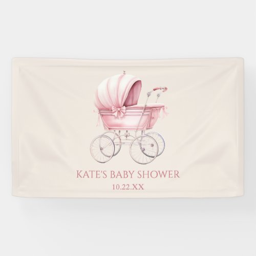 Elegant Pink Vintage Baby Carriage Baby Shower Banner