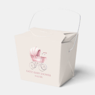 Elegant Pink Vintage Baby Carriage Baby Shower Favor Boxes