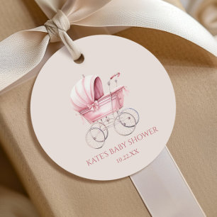 Elegant Pink Vintage Baby Carriage Baby Shower Favor Tags