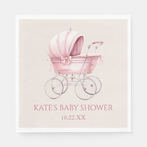 Elegant Pink Vintage Baby Carriage Baby Shower Napkins