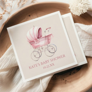 Elegant Pink Vintage Baby Carriage Baby Shower Napkins