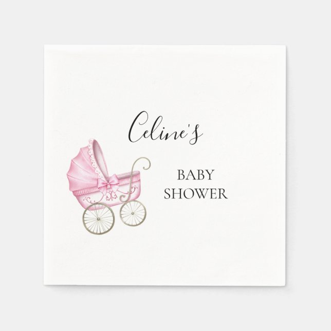 Elegant Pink Vintage Baby Carriage baby shower Napkins (Front)