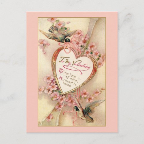 Elegant Pink Vintage Floral Valentine Heart Postcard