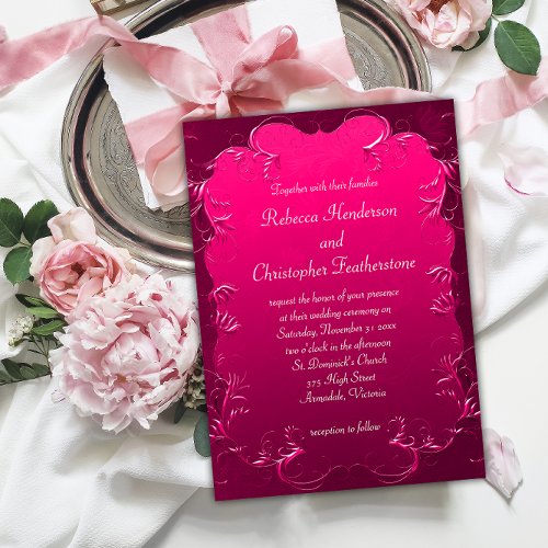 Elegant Pink Vintage Flourishes Wedding Invitation