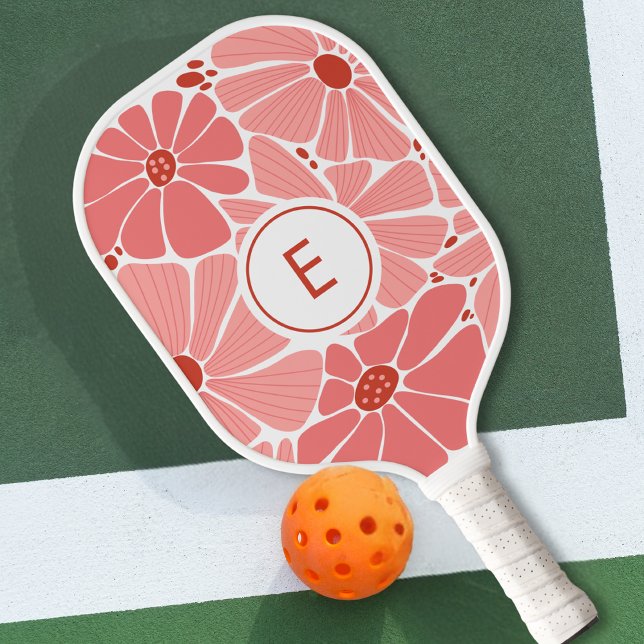 Elegant Pink Vintage Flowers Monogram Pickleball Paddle (Creator Uploaded)