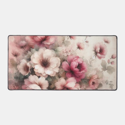 Elegant Pink Vintage Inspired Floral Desk Mat