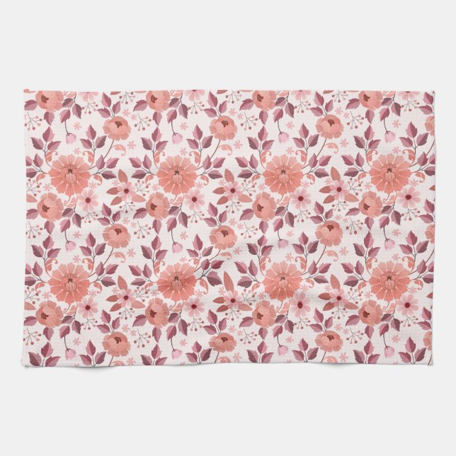 Elegant Pink Vintage Rose Flowers  Kitchen Towel (Horizontal)