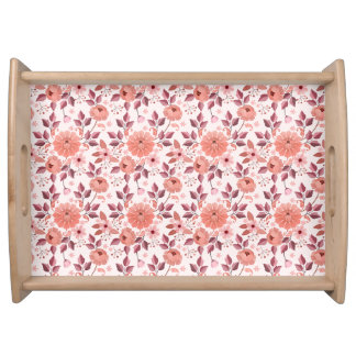 Elegant Pink Vintage Rose Flowers Serving Tray