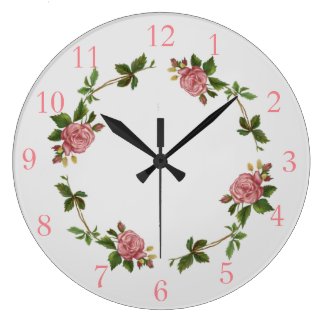 Elegant Pink Vintage Rose Large Clock