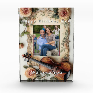 Elegant Pink Vintage Roses Border Violin Photo Block