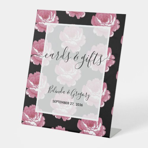 Elegant Pink Vintage Roses Wedding Cards  Gifts Pedestal Sign