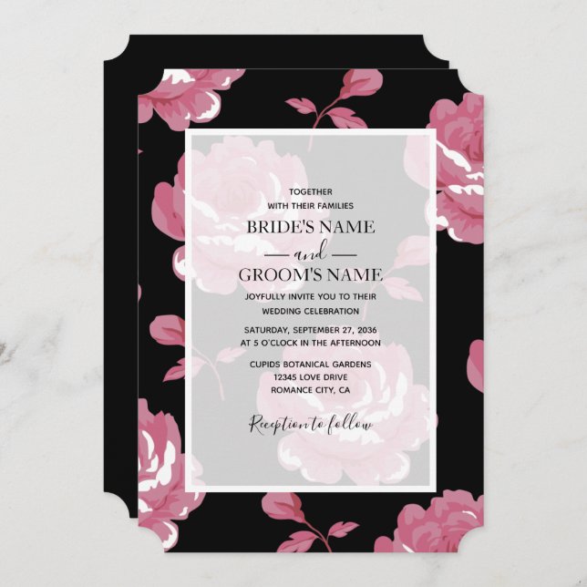 Elegant Pink Vintage Roses Wedding Invitations (Front/Back)
