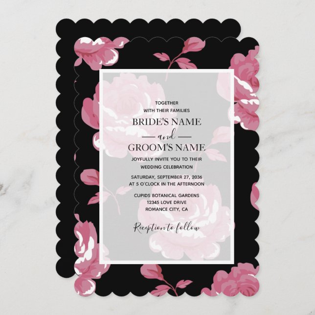 Elegant Pink Vintage Roses Wedding Invitations (Front/Back)
