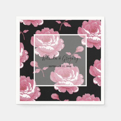 Elegant Pink Vintage Roses Wedding  Napkins