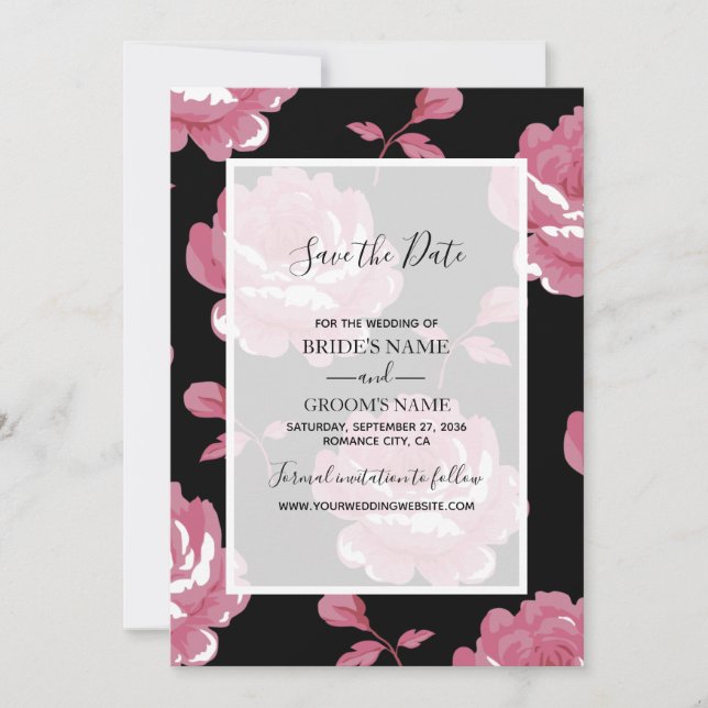 Elegant Pink Vintage Roses Wedding Save The Date (Front)