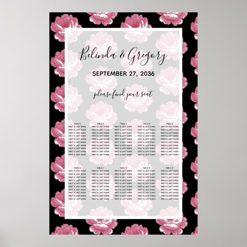 Elegant Pink Vintage Roses Wedding Seating Chart