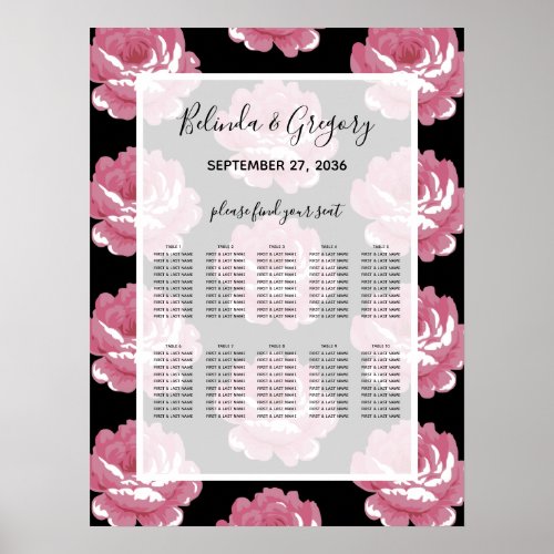 Elegant Pink Vintage Roses Wedding Seating Chart