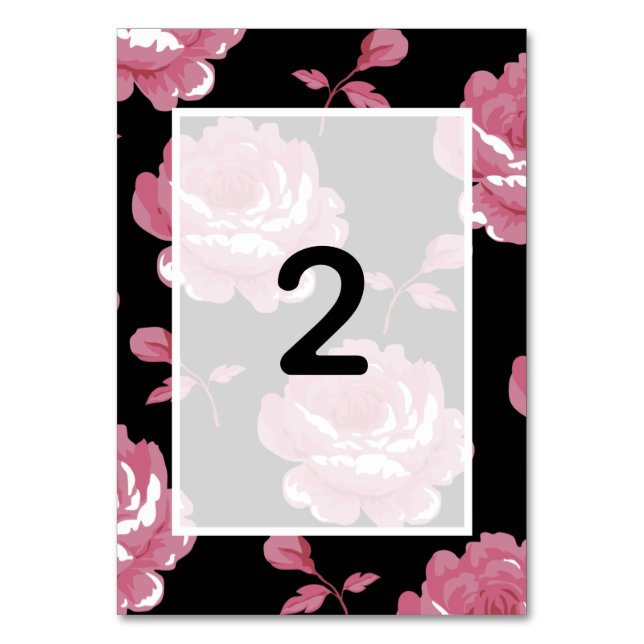 Elegant Pink Vintage Roses Wedding Table Number (Front)