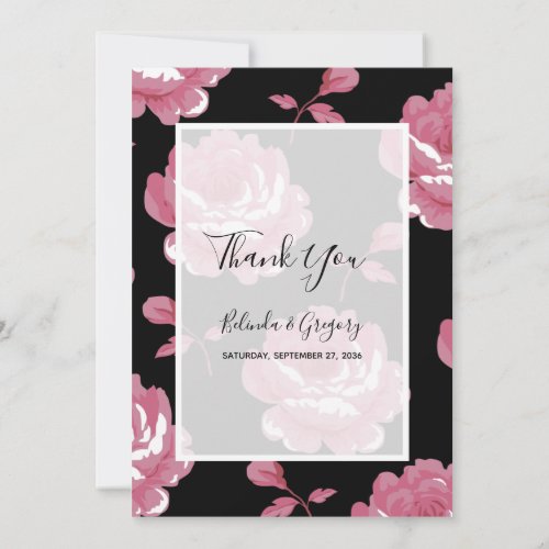 Elegant Pink Vintage Roses Wedding Thank You Card