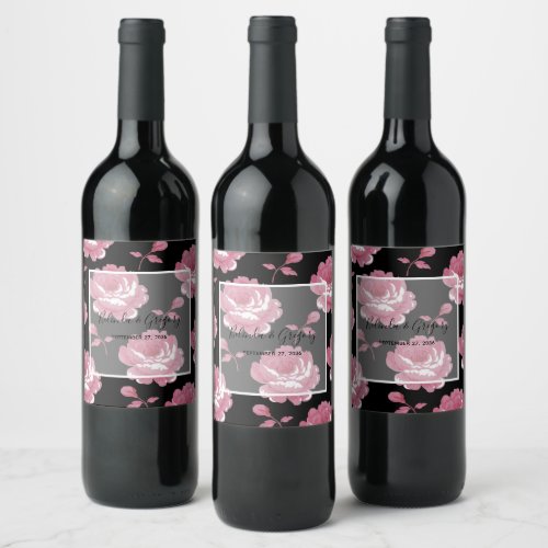 Elegant Pink Vintage Roses Wedding Wine Label