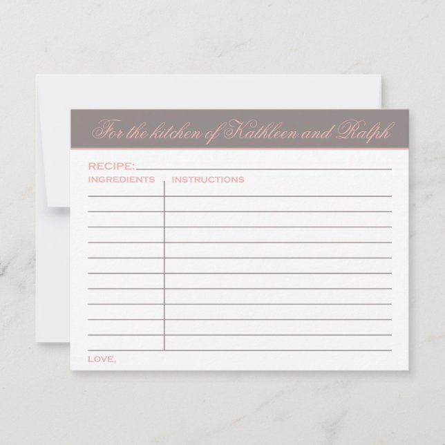 Elegant Pink Warm Gray Bridal Shower Recipe (Front)