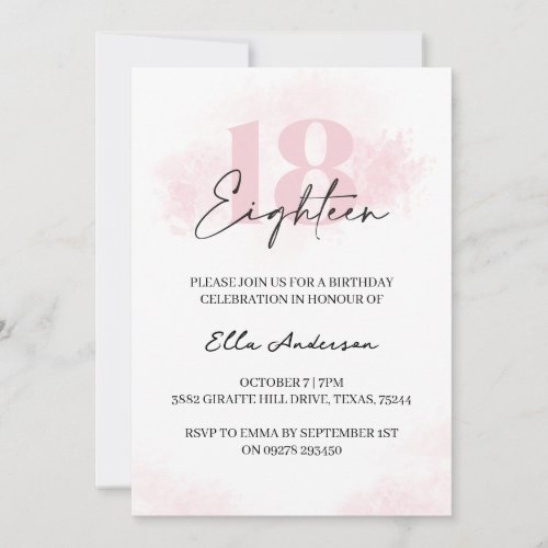 Elegant Pink Watercolor 18th Birthday Party