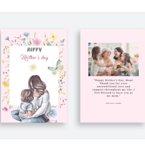elegant Pink Watercolor 1 photo happy mothers day Foil Holiday Card