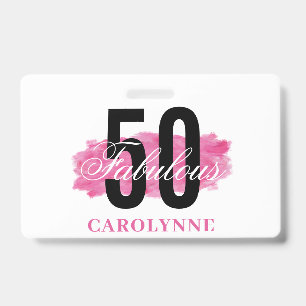 Elegant Pink Watercolor 50th Birthday Party Badge